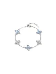 Luxem Blue Gray Mother of Pearl Four Leaf Clover Cubic Zirconia Crystal Bracelet Luxury Elegant Jewelry for Women Gift Fashion Bracelet