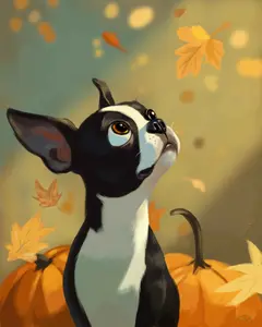 Boston terrier fall art print