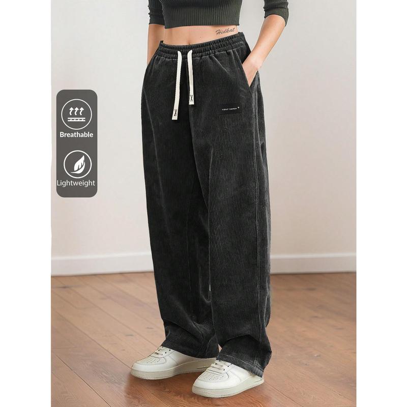 Women's Straight Leg Corduroy Pants Featuring Drawstring Elastic Waist, Fit for Casual, Sports, Hiking, Spring/Autumn