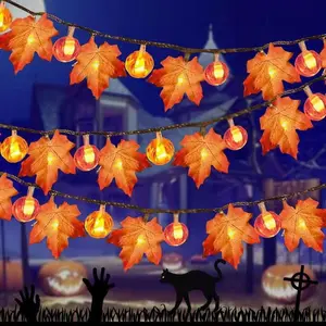 Maple Leaf & Pumpkin Design Hanging Decor, 1 Count Battery Powered Halloween String Light, Hanging Decor for Home Party  Festival Balcony Outdoor(without Battery)