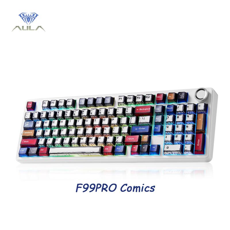 Aula F99PRO/F99/F75/F106PRO Wireless Gaming Keyboard with 8000mAh Battery, Hot Swappable Creamy Keyboard, 2.4GHz/Type-C/BT5.0 ( Graywood & Vector switches & Reaper Switch&Blaze Switch)