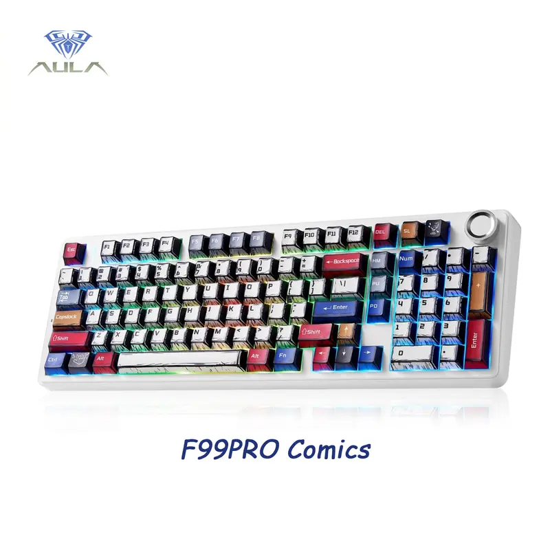 Aula F99PRO/F99/F75/F106PRO Wireless Gaming Keyboard with 8000mAh Battery, Hot Swappable Creamy Keyboard, 2.4GHz/Type-C/BT5.0 ( Graywood & Vector switches & Reaper Switch&Blaze Switch)