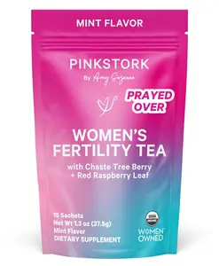 HOT 2026 !! Pink Stork Fertility Tea for Conception and Hormone Balance with Organic Mint, Vitex, and Red Raspberry Leaf, Caffeine Free - Mint, 15 Sachets, Hot or Iced