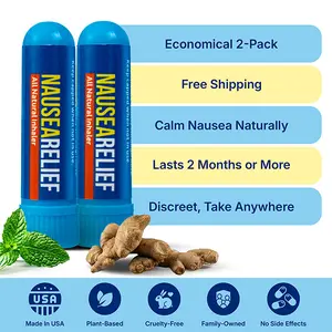 Basic Vigor Nausea Relief Inhaler 2 Pack - Mint & Ginger Aromatherapy for Queasy Moments - Portable Vegan Cruelty-Free USA Made Essential Oils