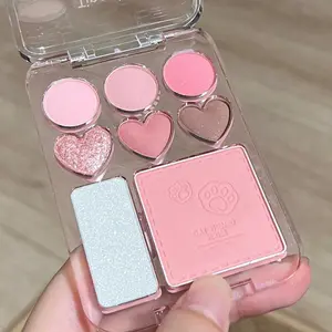 8-Color Heart-Shaped Eyeshadow Palette, Matte & Shimmer Highlighter Blush Combo, Long-Lasting, Beginner-Friendly Makeup