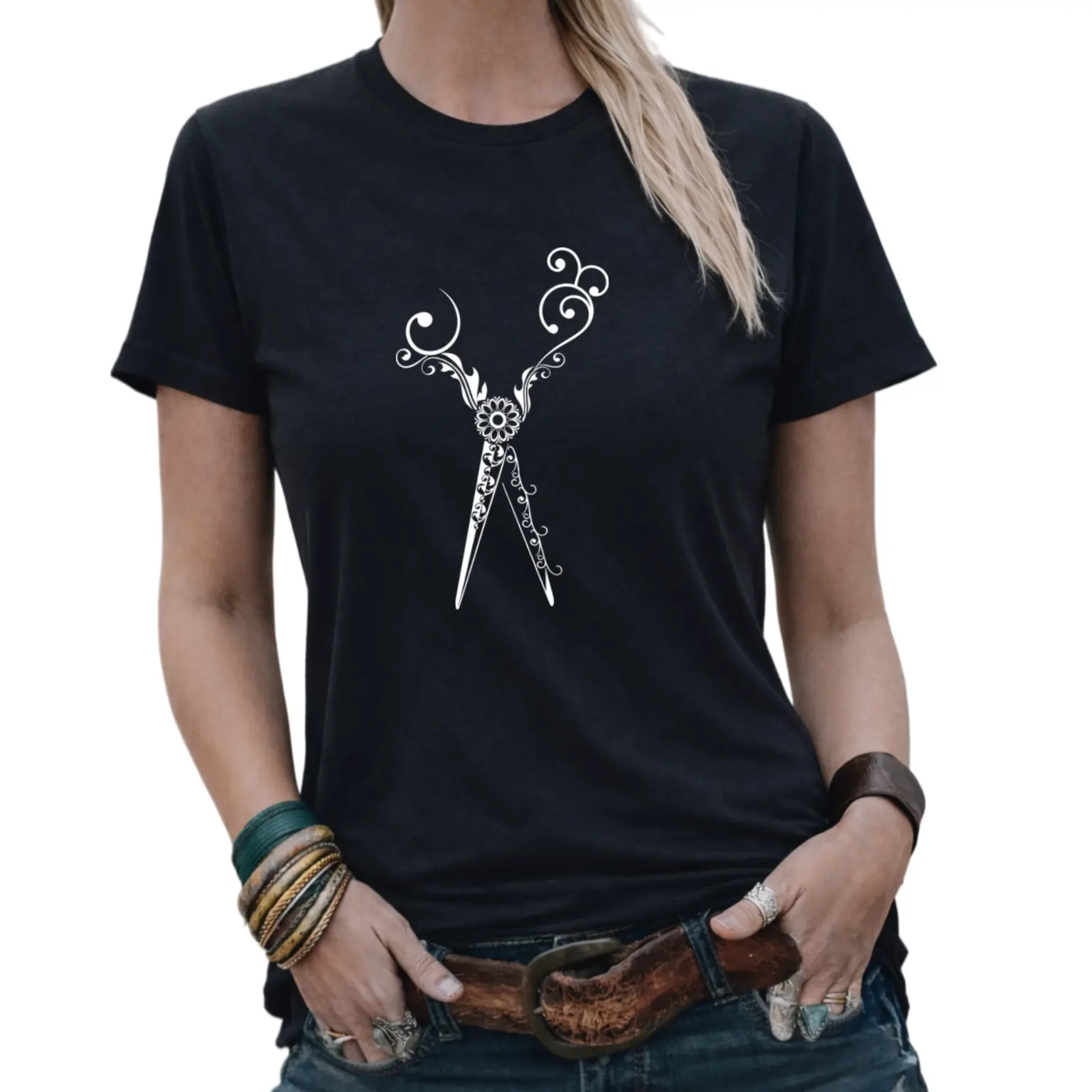 Men's & Women's Hairdresser T-Shirt - 100% Cotton Retro Scissors & Hairdressing Shears Design with Hair Dryer & Haircut Tools Print, Salon Apparel, Machine Washable Casual Round Neck Short Sleeve Tee for Stylists, Barber Gift, Seasonal Casual Wear,