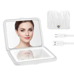 Pocket Makeup Mirror 1X/5X Magnification LED Travel Mirror Rechargeable Battery Portable Folding Design Ideal Gift for Women Daily Use