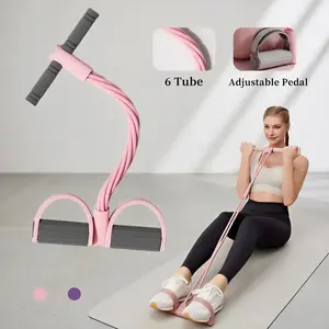Upgrade Pedal Resistance Device,Multifunction Pedal Resistance Band,6-Tubes Elastic Foot Pedal Resistance Bands for Abdomen Waist Arm Leg Stretching Training with Soft Handles & Anti-slip Pedals