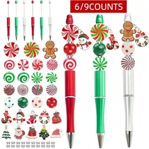 Merry Christmas DIY Beaded Ballpoint Pens, Wooden Beads & Alloy Pendants, Perfect Holiday Gifts for School & Office Supplies, Specialty Pen