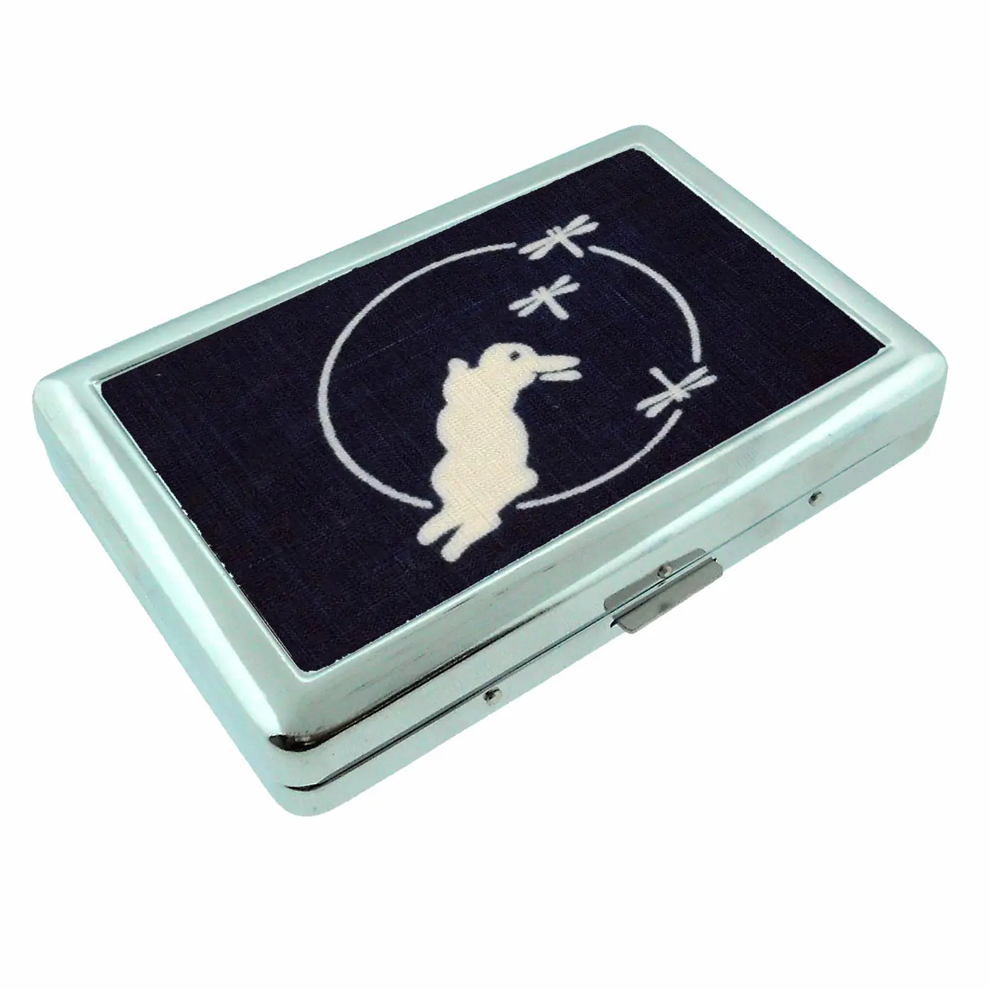 Jumping Bunny Rabbit and Dragonflies Metal Case Wallet