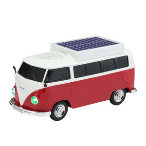 WSTER WS-698 Cartoon Bus Car Model Speaker Solar Charging Bluetooth Speaker Dopamine Color Perfect Gift for Family fm stereo Audio Red