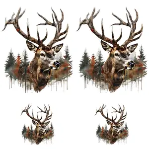 4-Piece Colorful Reindeer Heat Transfer Stickers Set, 2 Large 2 Small for DIY Fashion Art T-Shirt Designs, Washable Clothing Patches for Hoodies, Jeans, and Bags