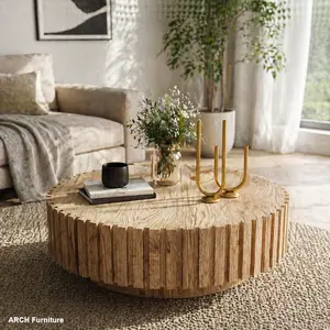 Modern Minimalist Circular Acacia Wood Tabletop Coffee Table - 31.4in Center Table with Natural Grain, Smooth Finish, Sturdy Base, Durable Build, Easy Installation, Multi-Use for Living Rooms, Study Rooms, Home Decor Boosts Spatial Aesthetics