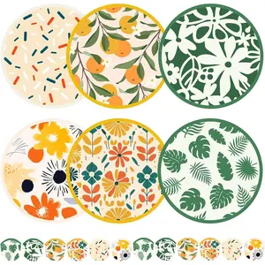 Foldable Flying Disc Fans, 36 count Foldable Disc Fan 8 Inch Pop up Round Collapsible Hand Fan Bulk with Pouch for Women Purse Travel Beach  Wedding Party Favor Decoration, 6 Abstract Style