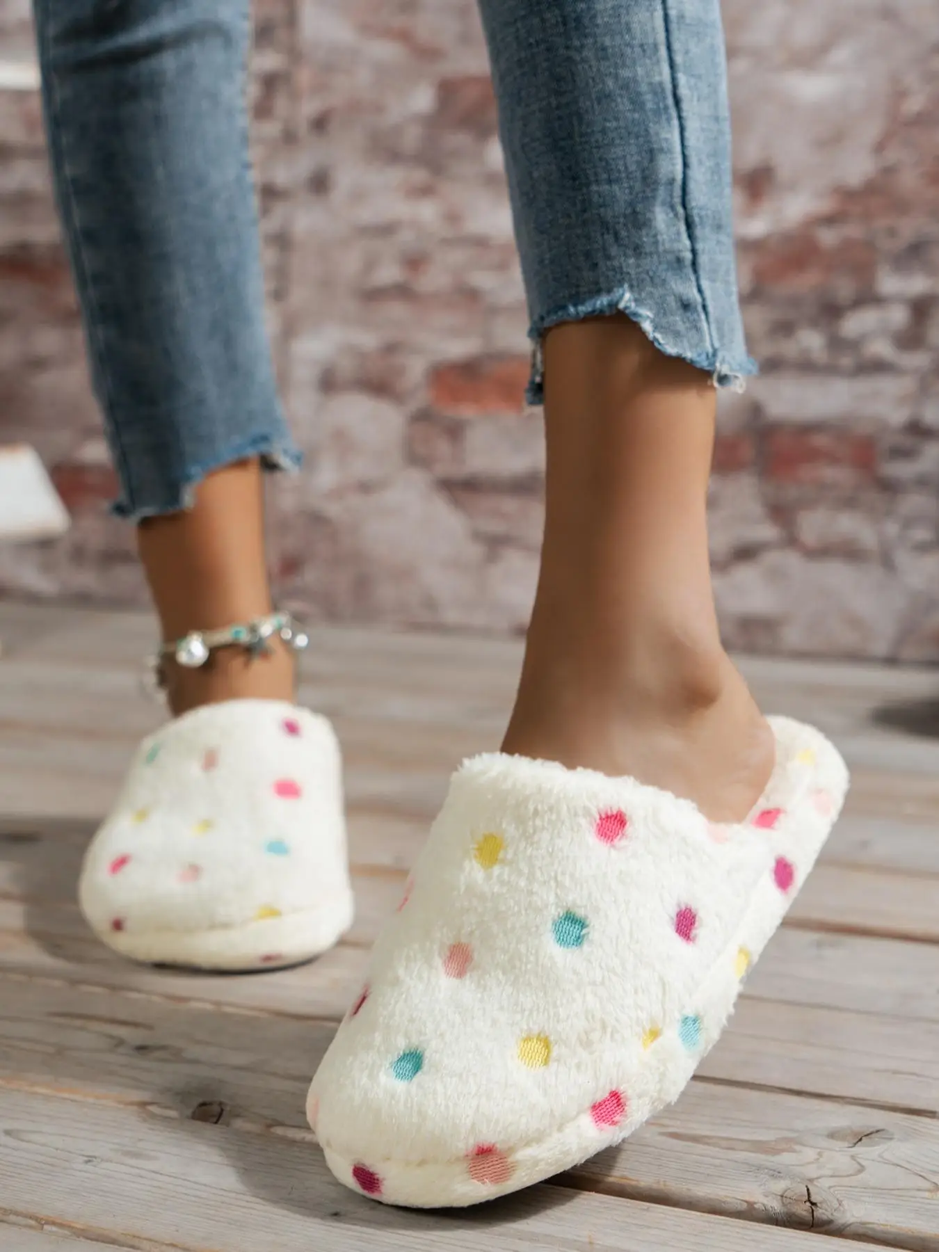 Women's Cute Print Plush Slippers for Women, 1 Pair Casual Comfortable Home Slippers for Fall & Winter, Fluffy Winter House Shoes for Indoor and Outdo