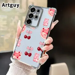 Sweet Delight Pattern Phone Case Compatible with Samsung Galaxy S23 Ultra S24 Plus S25 S22+ FE Edge Electroplated Four-Corner Anti-Fall Protection Cellphone Cover