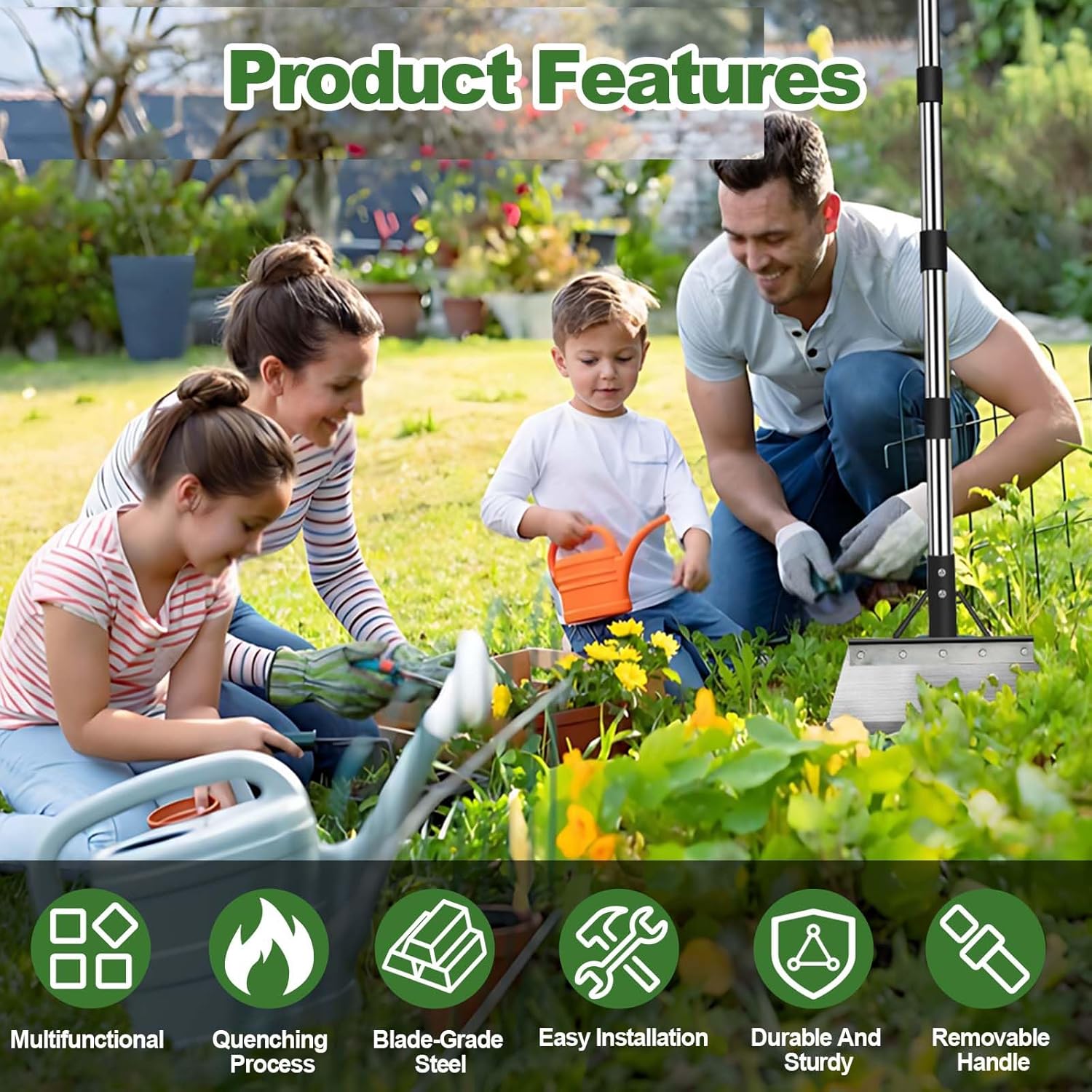 Multifunctional Heavy Duty Garden Cleaning Shovel with Adjustable 59" Handle – Steel Scraper Tool for Weeding, Digging & Ice Removal