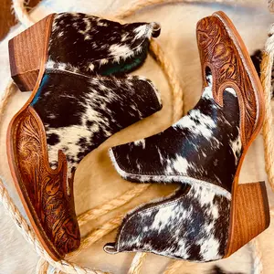Myra Frisco Blossom Hair on Hide Tooled Booties