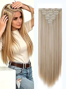 Hair Extensions Straight 24" Clips, Blonde Fluffy Not Tangled, Auburn Clip in Extensions, Synthetic Long Wigs for Women, Synthetic Hairpieces