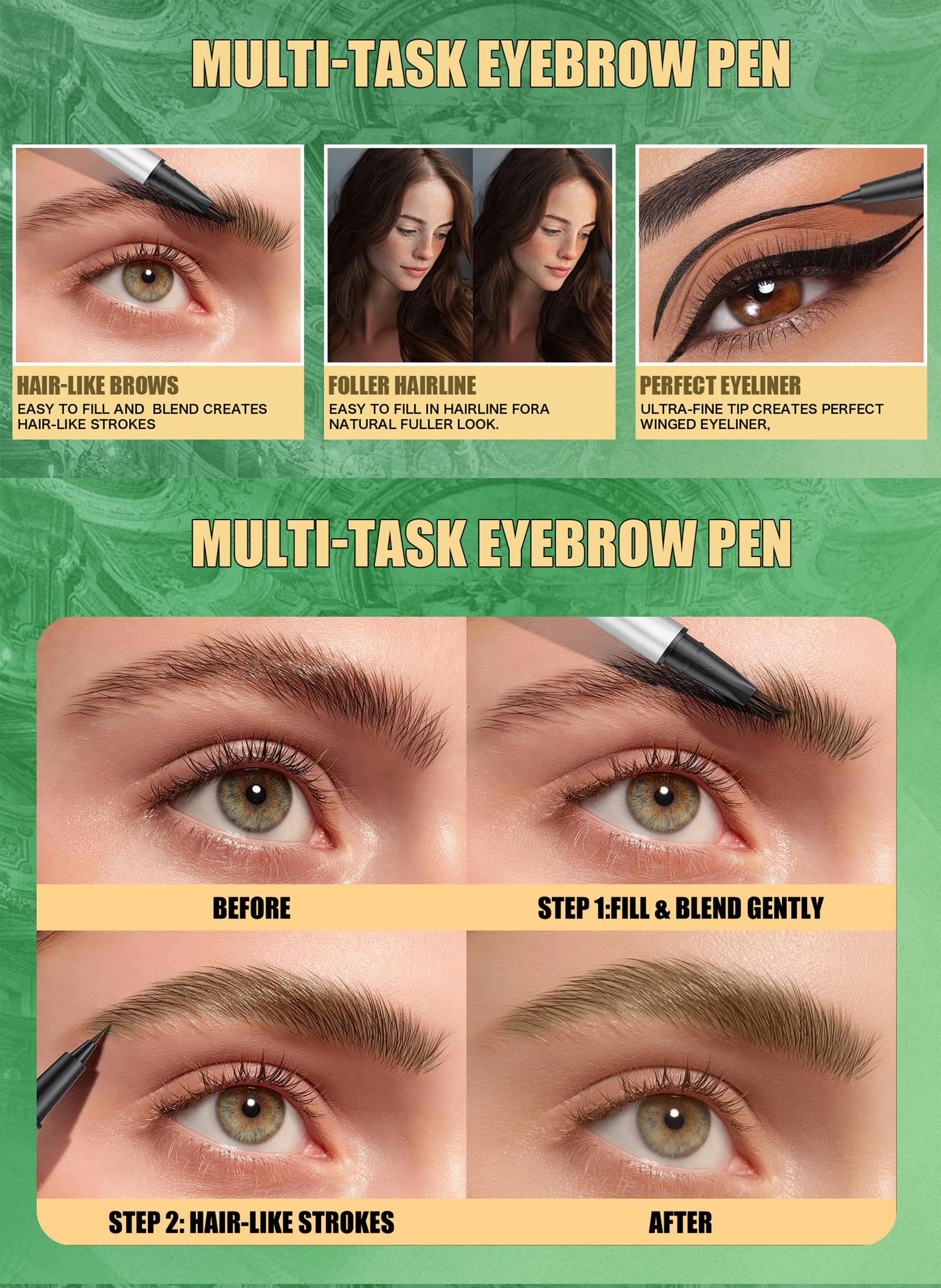 2-in-1 Dual Head 4D Eyebrow Pen with Micro Fork Tip & Fine Brush Tip, Waterproof Long Wear Brow Pencil for Hair Like Natural Strokes, Easy Brow Filling, Shaping & Blending for Beginners Soft Glam Look. 2-in-1 Dual Head 4D Eyebrow Pen with Micro Fork Tip & Fine Brush Tip, Waterproof Long Wear Brow Pencil for Hair Like Natural Strokes, Easy Brow Filling, Shaping & Blending for Beginners Soft Glam Look.