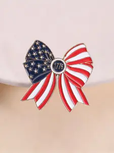 American Flag Bow Enamel Pin, 1776 Patriotic Brooch, Vintage Style Accessory, Perfect for Loyalists & History Enthusiasts