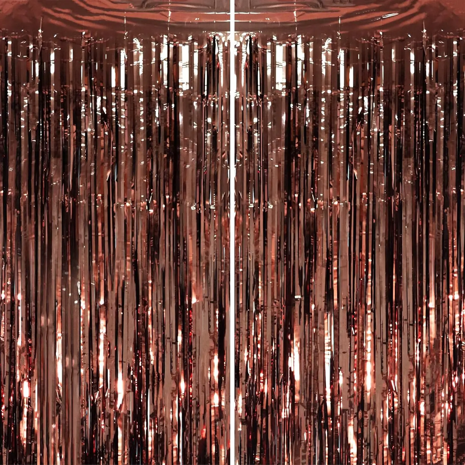 2-Pack Decorative Double-Sided Brown Shiny Foil Fringe Backdrop Curtains, Durable Tinsel Streamers Wall Decor, Shimmer Door Accents for Happy Birthday, New Years Festive & Party Supplies
