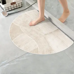 Half Round Bath Mat Indoor Decor Entryway Rug, Home Decorative Rug, Irregular Minimalist Texture Design, Home Garden Decoration Door Mat for Front Porch Entrance
