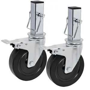 5 Inch Scaffolding Casters, Set of 2 Baker Scaffold Wheels with Dual Locking Brakes, Heavy Duty 1-1/4" Square Stem Scaffolding Accessories for Workbench Shelves, 440 lbs Capacity per Caster