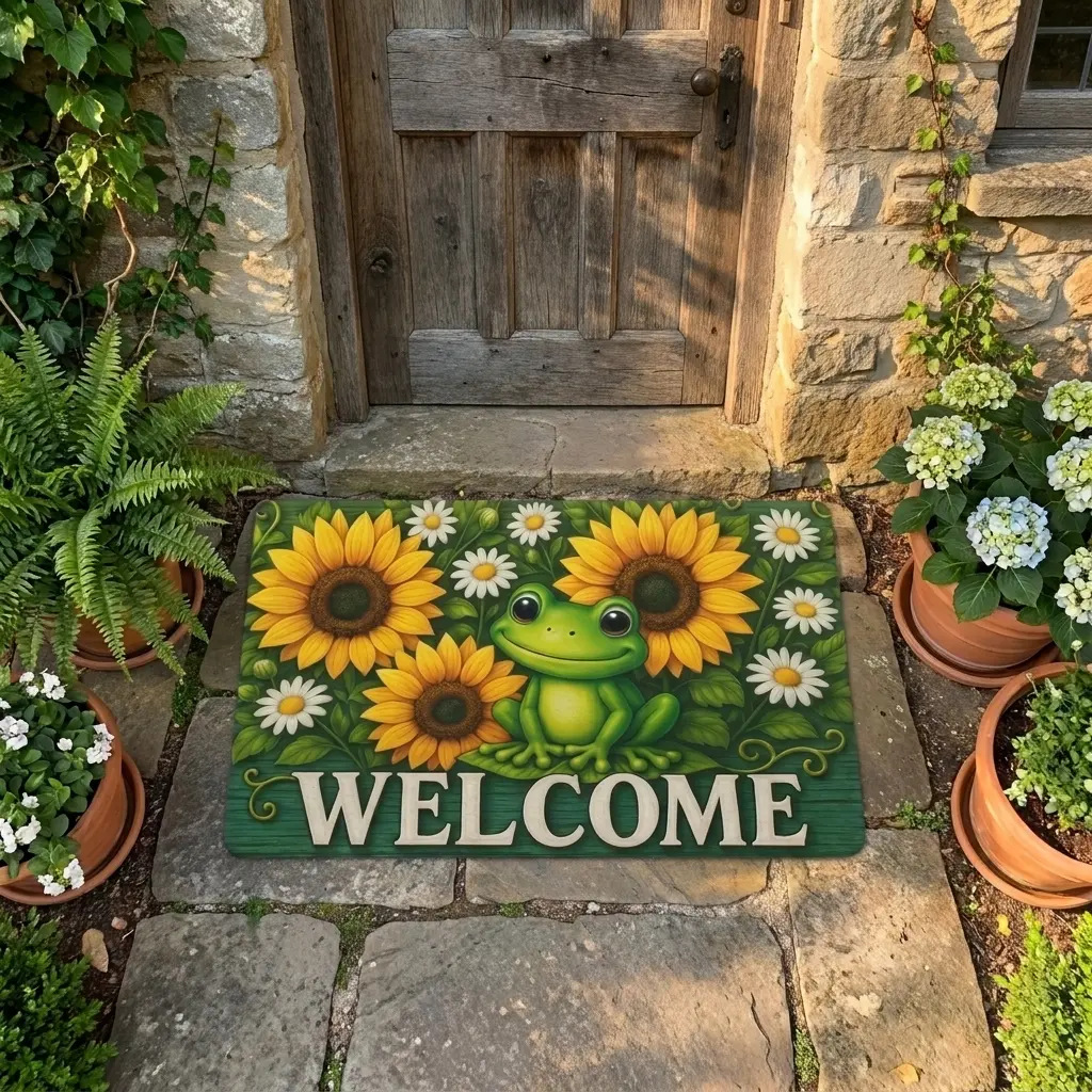 Cute Frog Welcome Doormat, Kawaii Frog Door Mat, Frog Lover Gift