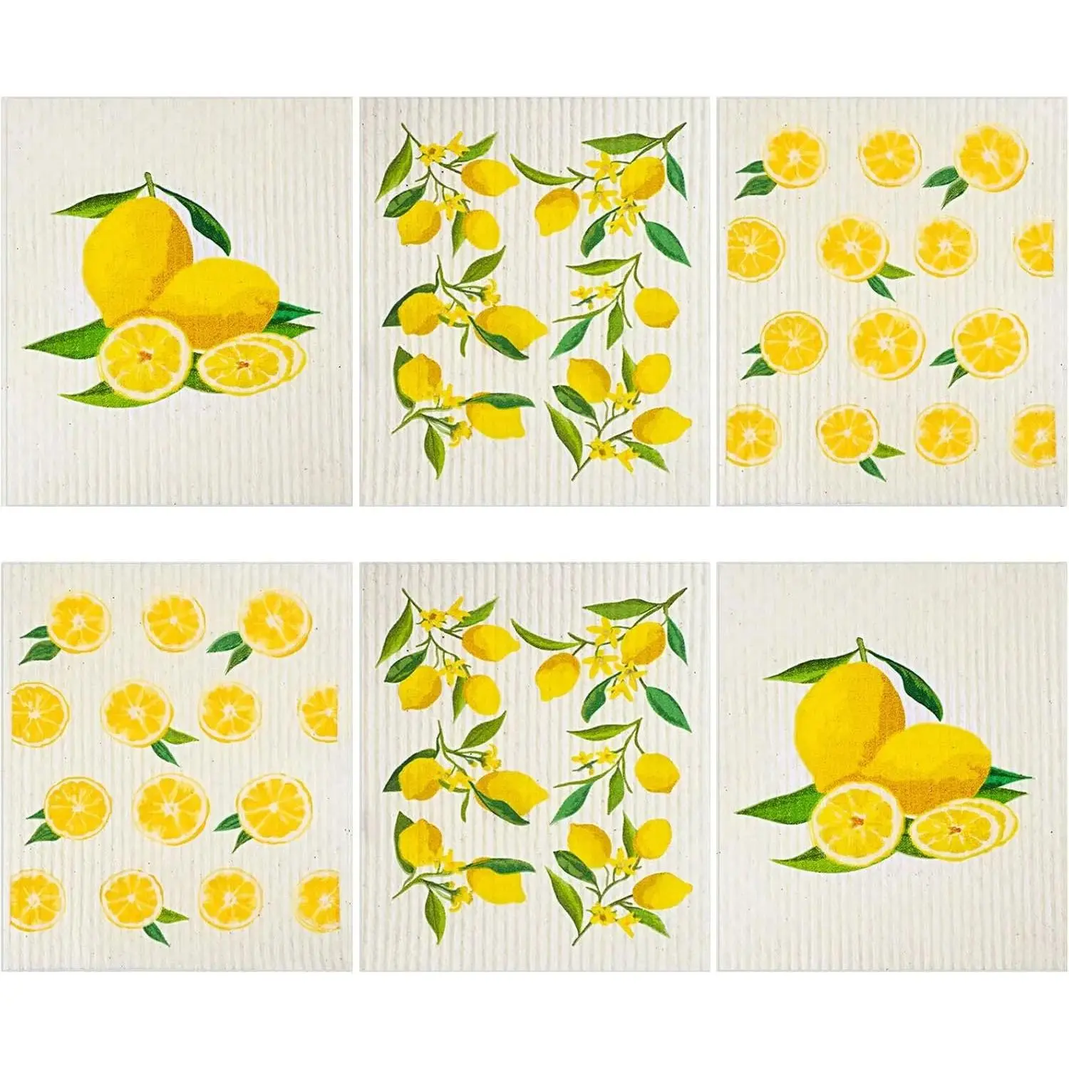 6-Pack Soft Cotton Lemon Swedish Kitchen Dishcloth Set, Absorbent Long-Lasting Odor-Free Reusable Towel for Kitchen Cleaning, Multifunctional Counter & Hand Wipes