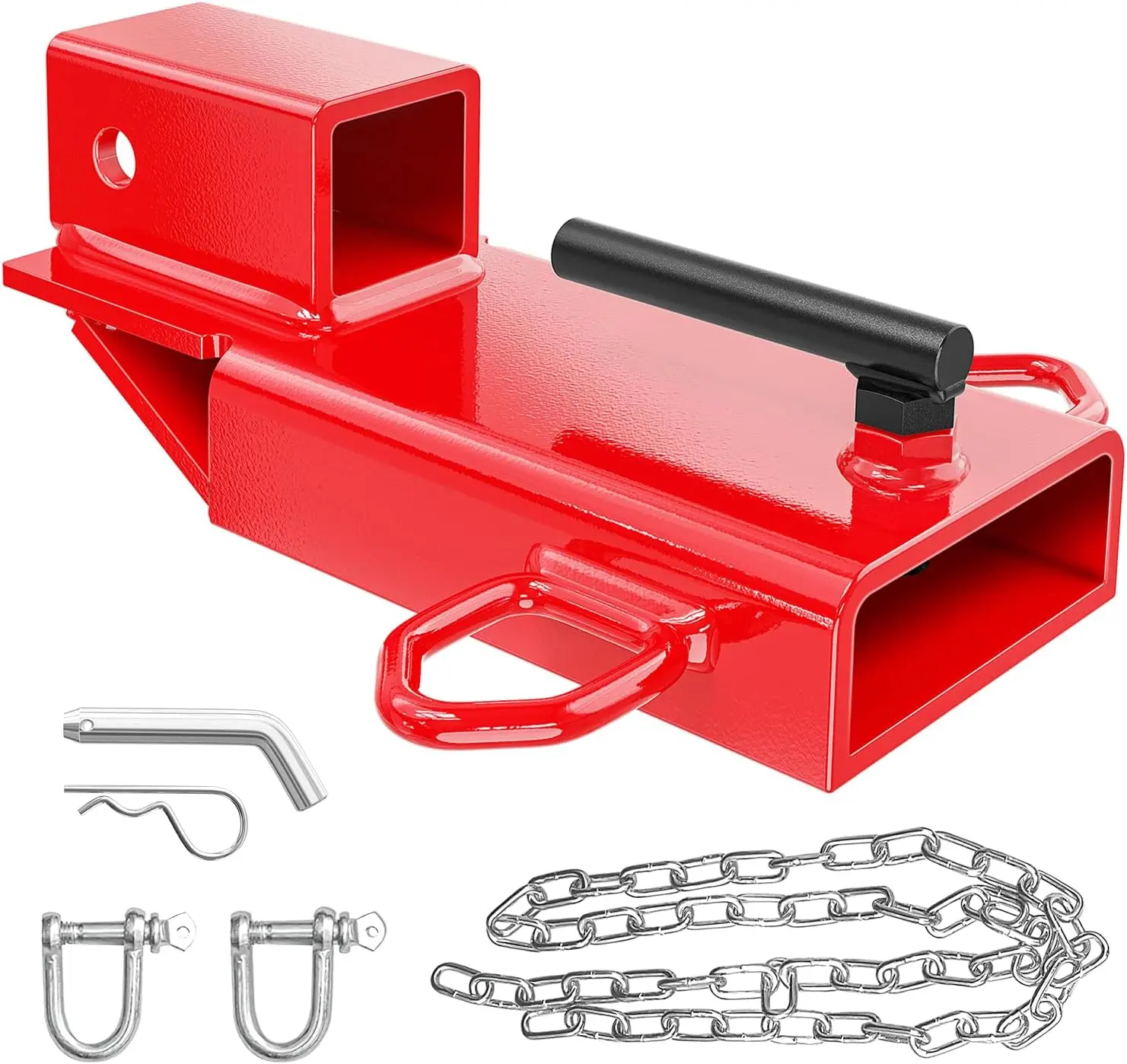 Nilight Upgraded Quality Heavy-Duty Steel Forklift Trailer Hitch Receiver, 2-in Clamp-On Pallet Fork Towing Adapter, Rust-Resistant Coat, 3000lb Capacity, Durable Safety Chain, 5/8-in Hitch Pin Clip, Easy Installation, Red, Construction Industrial Use, Ha