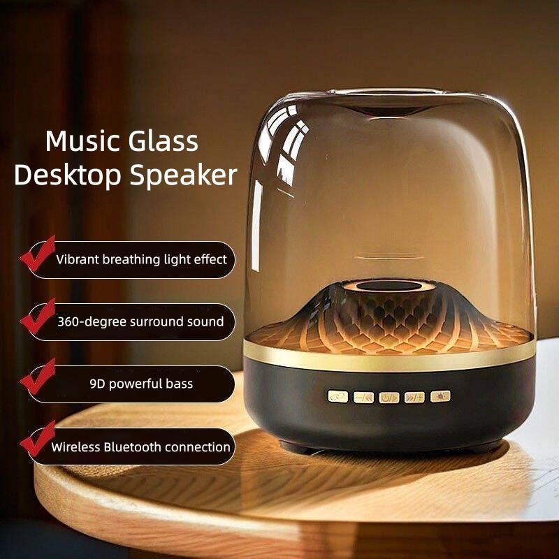 Black and gold Bluetooth speaker, Hi-Res certified, 360° surround sound, 9D deep bass, Bluetooth 5.3, ambient lighting, high-definition vocals, perfect for home theater/gaming and music listening, compatible with all devices