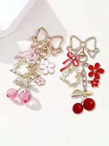 Charming Cherry Blossom & Bow Keychain, Unique Cherry Pendant, Floral Bag Charm Accessory, Perfect Birthday Gift Idea, Fashionable Alloy Keychain