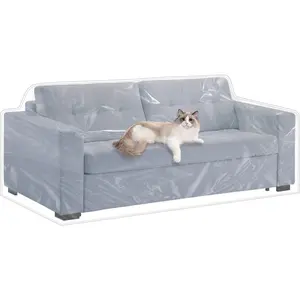 Plastic Loveseat Cover - 84" W x 40" D x 36" RH x 18" FH - Heavy Duty Vinyl, , Slipover for Pets & Scratch Proof Furniture Protection