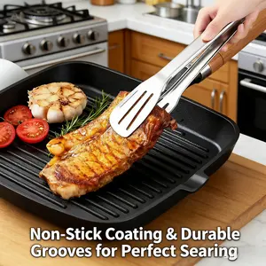 Non-Stick Grill Pan with Restaurant-Worthy Sear Marks for Steaks Drains Grease Perfect for Breakfast or Grilling Easy Cooking & Cleanup