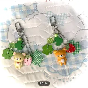 Adorable Rilak Korilak Bear Keychains with Colorful Lucky Clover Charms Perfect for Kawaii Touch on Phone Keys or School Bag Lightweight Fun Accessory