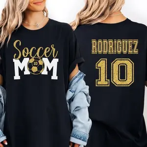 Custom Soccer Mom Jersey Tee, Personalized Name & Number Sports Casual T-Shirt Sweatshirt Printed in USA