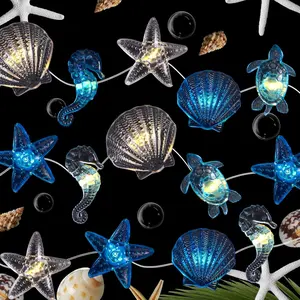 Ocean Themed String Lights, 85in, 20LED, Seahorse, Sea Turtle, Starfish, Shell, Cute Marine Life Night Lights, Bedroom Nautical Theme Decorative Lights, Beach Party Decor, Indoor String Lights