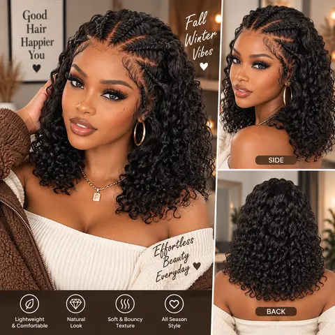 SuperNova Human Hair Short Bob Braided Wigs Lace Frontal Knotless 16" Glueless Human Natural Hair Invisible Knots Wigs #SohoChic #TikTokShopStockUp #DealsForYouDays