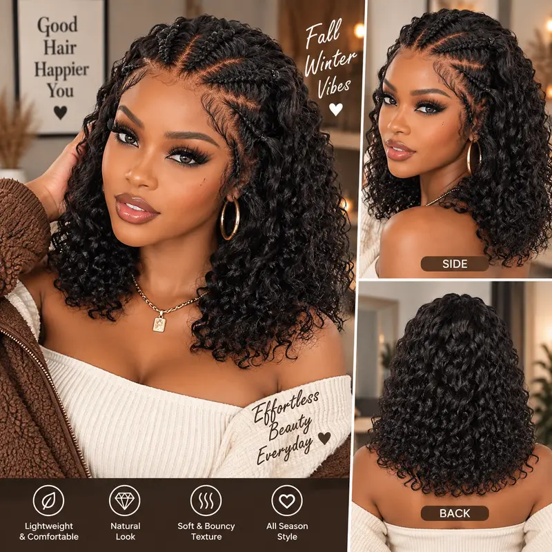 SuperNova Human Hair Short Bob Braided Wigs Lace Frontal Knotless 16" Glueless Human Natural Hair Invisible Knots Wigs #Halloween #TikTokShopStockUp #DealsForYouDays