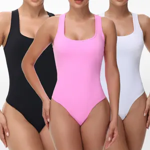 3 Pack Sleeveless Racerback Bodysuit for Women Square Neck Slim Fit Tank Bodysuit, Basic Stretch Seamless Jumpsuit Tops for Daily Yoga Casual Outfits