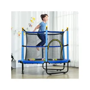 sport equipment  Qaba 4.6' Trampoline For Kids With Safety Enclosure Ball Pit Blue