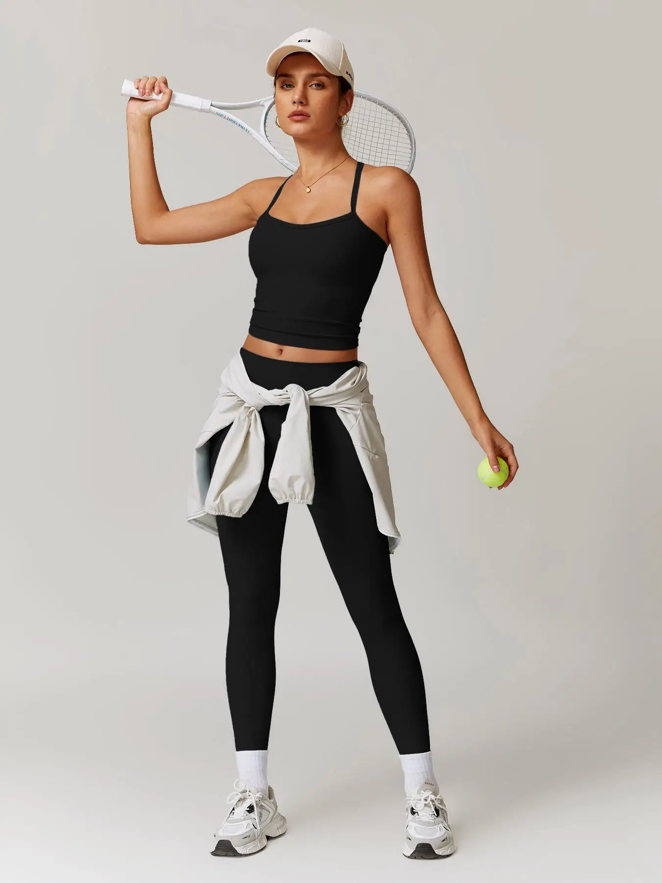 Women's Solid Cut Out Backless Cami Top & High Waist Leggings Tracksuit Set, Sporty Comfy Breathable Outfits for Yoga Gym Workout Running, Valentine's