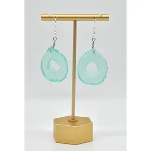 Shimmering Teal Resin Geode Inspired Earring