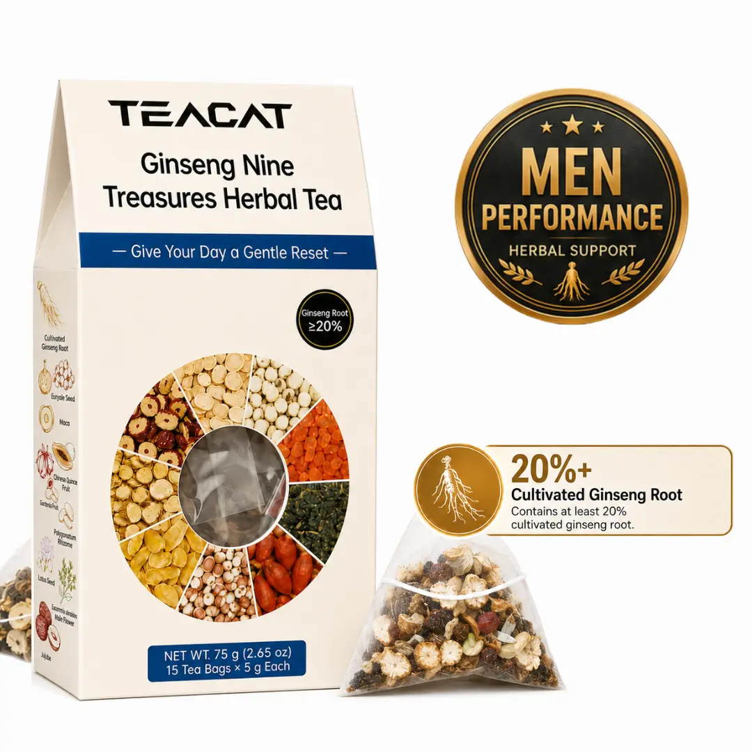 TEACAT Ginseng Kidney Cleanse Tea – 15 Ready-to-Brew Herbal Tea Bags, Ginseng Root Added 20%+, Nine-Treasure Herbal Blend