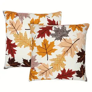 2pcs, Autumn Decorations Fall Porch Outdoor Throw Pillow Covers Decor Maple Leaves Farmhouse Cushion Cases For Home Couch Sofa Patio Bench, Maple Leaves Single-sided Printing Without Pillow Core