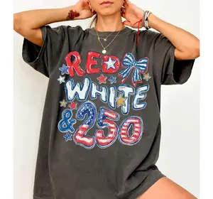 Comfort Colors 250th Anniversary Shirt, Red White and 250 Tee, 4th of July Shirt, Preppy Patriotic Tee, USA America Shirt, Flag Tshirt