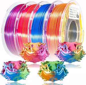 3D Printer Filament PLA, 3 in 1 Rainbow PLA Filament 1.75mm +/-0.02mm, High-Speed Printing Silk PLA Tri Color Filament, Fit to AMS, Coextrusion 3D Filament Bundle 200g x 4 Spools