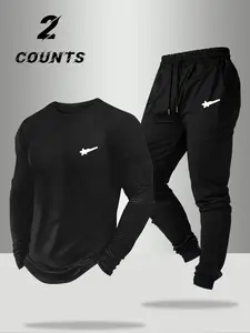 Men's Two-Piece Set, Athleisure Wear Set, Athletic Tracksuit Set, Premium Fabric, Classic Simple Design, Perfect for Casual Sports, Shopping, and Exercise