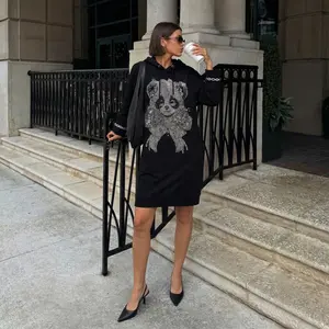 Rhinestone Panda Oversized Hoodie Dress | Y2K Bling Graphic Sweatshirt | Aesthetic Coquette Hoodie